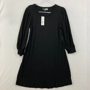 New Michael Stars Medium Black Sinclair Puff Sleeve Knit Sweater Dress Preppy
